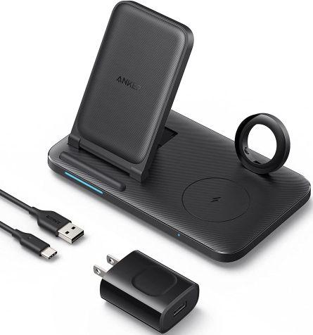 Anker  Foldable 3-in-1 Wireless Charging Station with Adapter (BDGH4715) - Black - Brand New