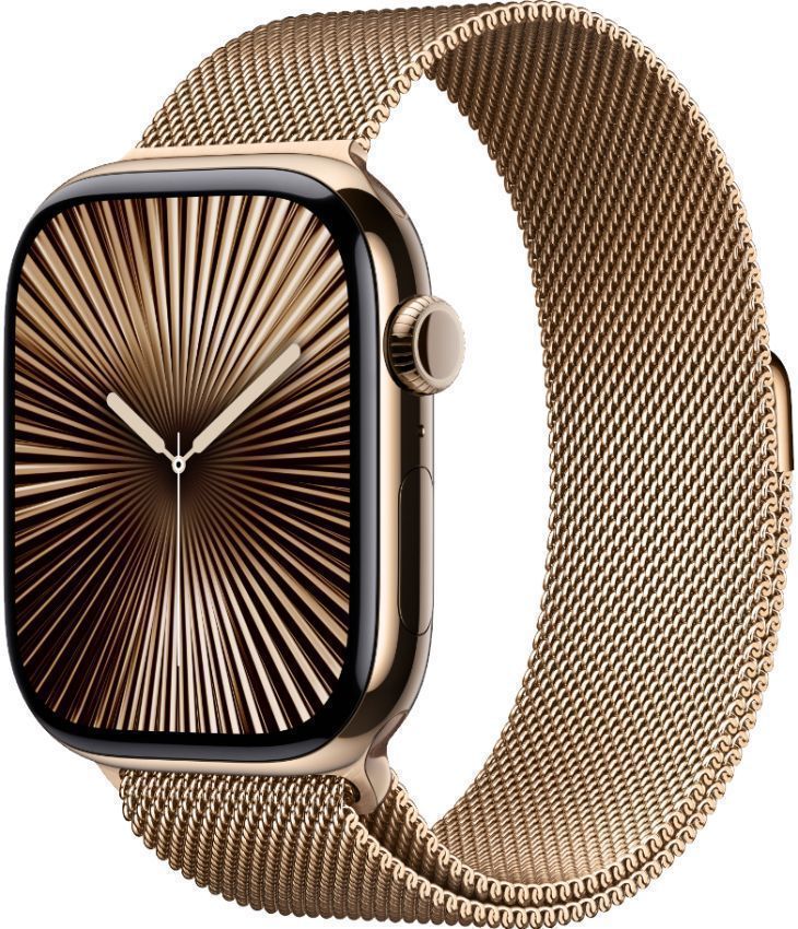 Apple Watch Series 10 (Cellular + GPS) - 64GB - 46mm - Gold Titanium Case with Gold Stainless Steel Milanese Loop Band - M/L Size