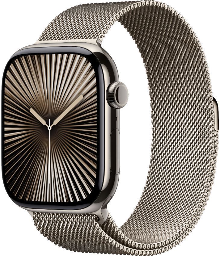 Apple Watch Series 10 (Cellular + GPS) - 64GB - 46mm - Natural Titanium Case with Natural Stainless Steel Milanese Loop Band - M/L Size
