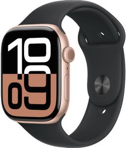 Apple Watch Series 10 (GPS) - 64GB - 42mm - Rose Gold Aluminum Case with Black Rubber Sport Band - One Size