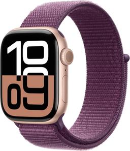 Apple Watch Series 10 (GPS) - 64GB - 46mm - Rose Gold Aluminum Case with Plum Rubber Sport Loop Band - One Size