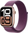 Apple Watch Series 10 (Cellular + GPS) - 64GB - 42mm - Rose Gold Aluminum Case with Plum Textile Sport Loop Band - One Size