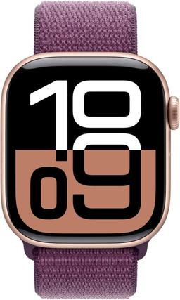 Apple Watch Series 10 (GPS) - 64GB - 46mm - Rose Gold Aluminum Case with Plum Rubber Sport Loop Band - One Size