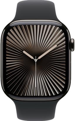 Apple Watch Series 10 (Cellular + GPS) - 64GB - 46mm - Slate Titanium Case with Black Rubber Sport Band - Medium Size