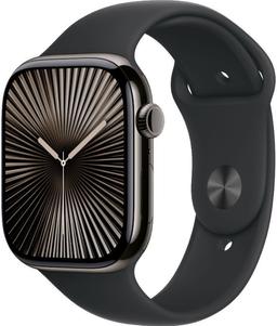 Apple Watch Series 10 (Cellular + GPS) - 64GB - 46mm - Slate Titanium Case with Black Rubber Sport Band - Medium Size