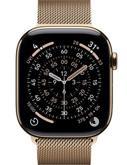 Apple Watch Series 11 (Cellular + GPS) - 64GB - 42mm - Gold Titanium Case with Gold Stainless Steel Milanese Loop Band - M/L Size