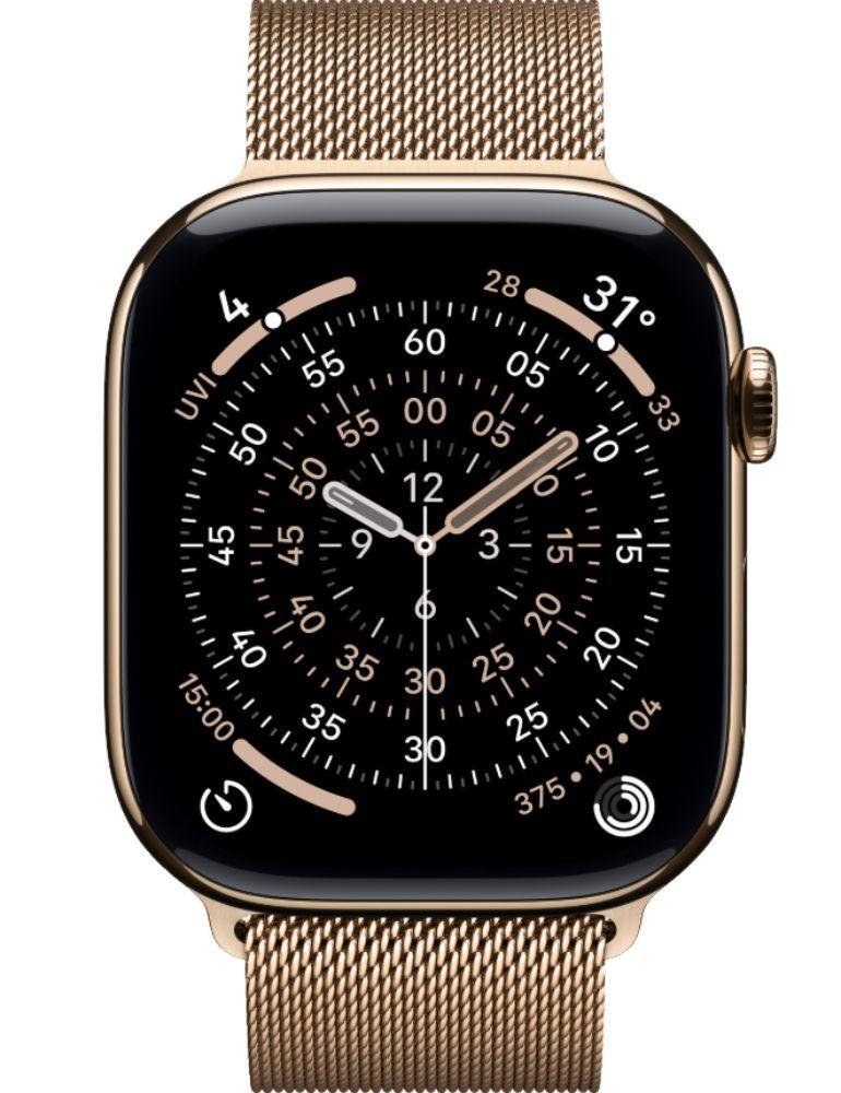 Apple Watch Series 11 (Cellular + GPS) - 64GB - 42mm - Gold Titanium Case with Gold Stainless Steel Milanese Loop Band - M/L Size