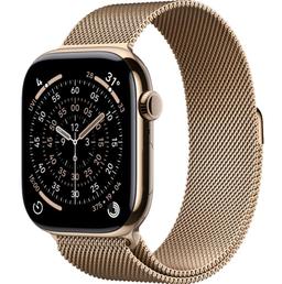 Apple Watch Series 11 (Cellular + GPS) - 64GB - 42mm - Gold Titanium Case with Gold Stainless Steel Milanese Loop Band - M/L Size