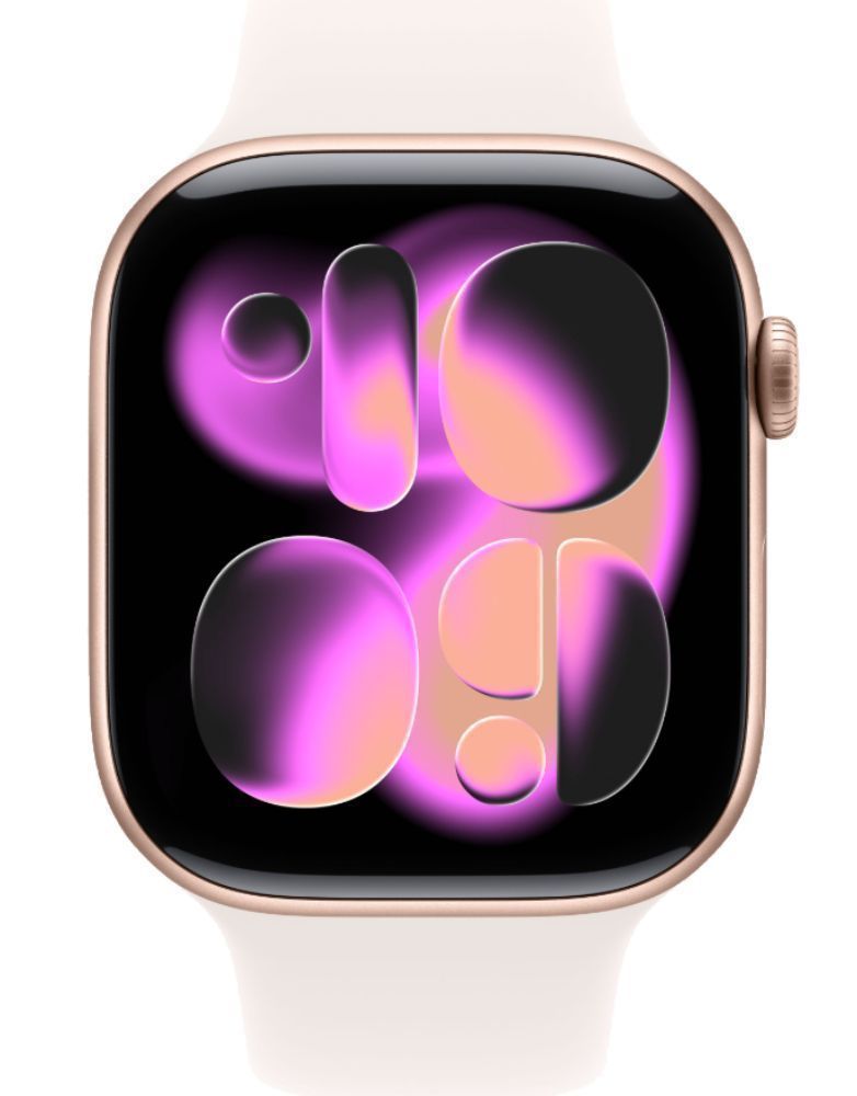 Apple Watch Series 11 (Cellular + GPS) - 64GB - 42mm - Rose Gold Aluminum Case with Light Blush Silicone Sport Band - S/M Size