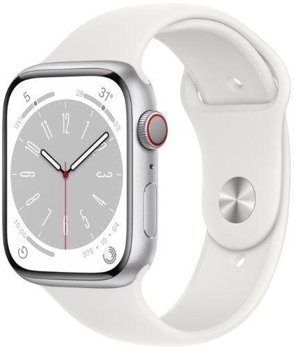 Apple Watch Series 8 (Cellular + GPS) - 32GB - 41mm - Silver Aluminum Case with White Rubber Sport Band