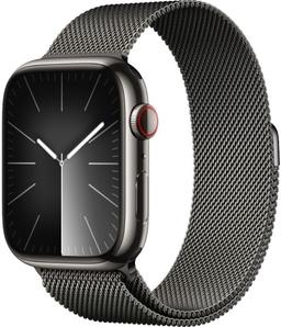 Apple Watch Series 9 (Cellular + GPS) - 64GB - 45mm - Graphite Stainless Steel Case with Graphite Rubber Milanese Loop Band - Medium/Large Size