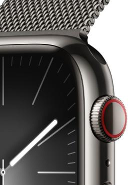 Apple Watch Series 9 (Cellular + GPS) - 64GB - 45mm - Graphite Stainless Steel Case with Graphite Rubber Milanese Loop Band - Medium/Large Size