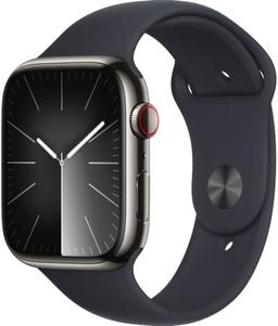 Apple Watch Series 9 (Cellular + GPS) - 64GB - 45mm - Graphite Stainless Steel Case with Midnight Rubber Sport Band - One Size