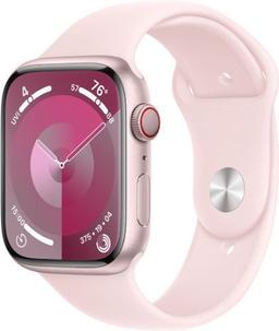 Apple Watch Series 9 (GPS) - 64GB - 45mm - Pink Aluminum Case with Light Pink Rubber Sport Band - Medium/Large Size