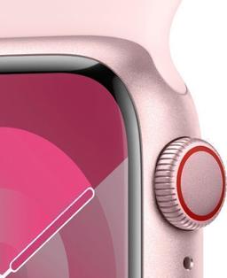 Apple Watch Series 9 (GPS) - 64GB - 45mm - Pink Aluminum Case with Light Pink Rubber Sport Band - Medium/Large Size