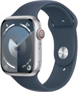 Apple Watch Series 9 (GPS) - 64GB - 45mm - Silver Aluminum Case with Storm Blue Rubber Sport Band - Medium/Large Size