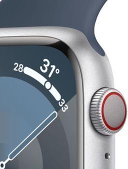 Apple Watch Series 9 (GPS) - 64GB - 45mm - Silver Aluminum Case with Storm Blue Rubber Sport Band - Medium/Large Size