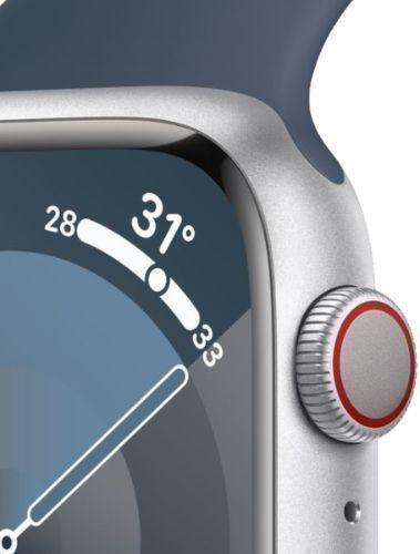 Apple Watch Series 9 (GPS) - 64GB - 45mm - Silver Aluminum Case with Storm Blue Rubber Sport Band - Medium/Large Size