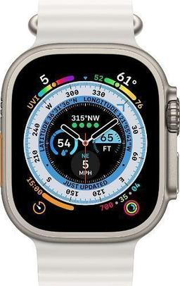 Apple Watch Ultra (Cellular + GPS) - 32GB - 49mm - Titanium Titanium Case with White Rubber Ocean Band - Medium Size