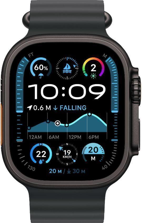 Apple Watch Ultra 2 (Cellular + GPS) - 64GB - 49mm - Black Titanium Case with Black Rubber Ocean Band - Large Size