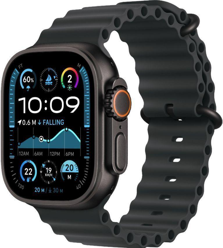Apple Watch Ultra 2 (Cellular + GPS) - 64GB - 49mm - Black Titanium Case with Black Rubber Ocean Band - Large Size