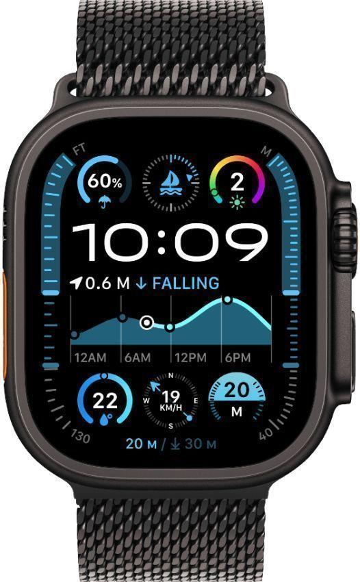 Apple Watch Ultra 2 (Cellular + GPS) - 64GB - 49mm - Black Titanium Case with Black Textile Titanium Milanese Loop Band - One Size