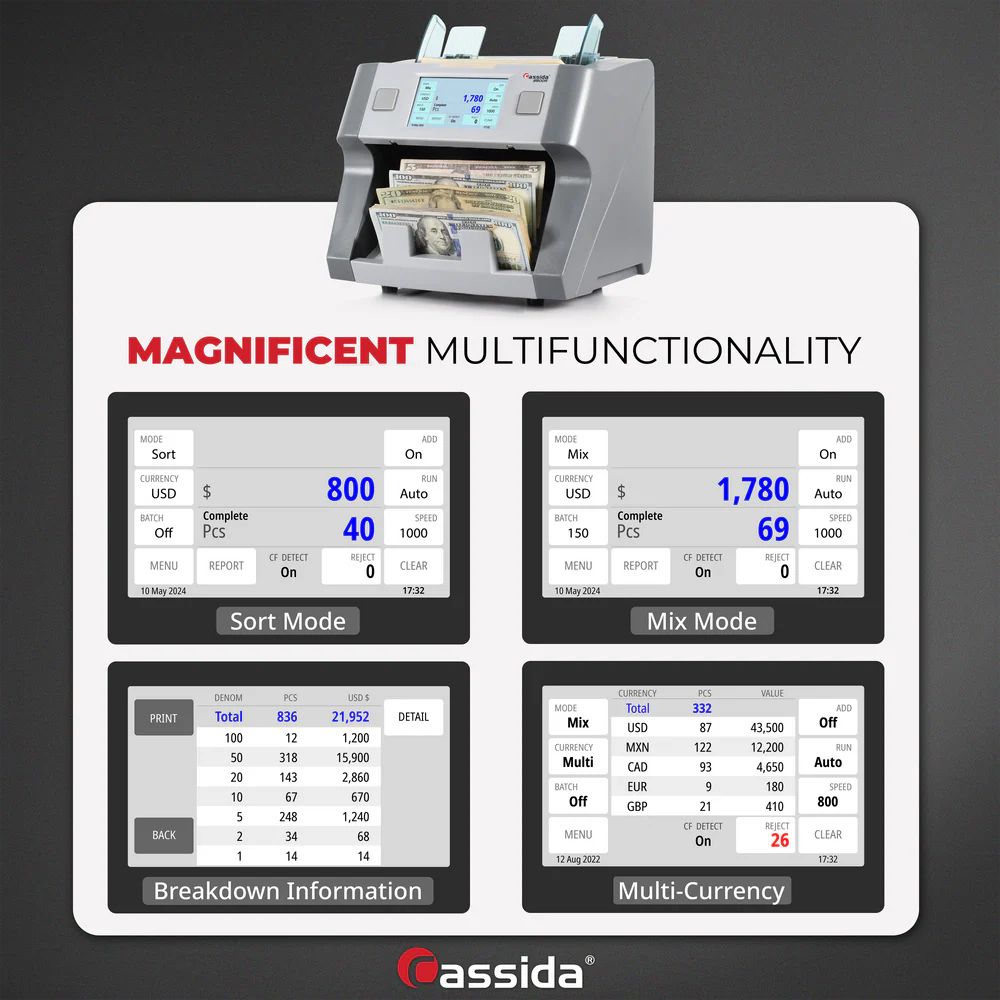 Cassida 8800R V2 Mixed Bill Counter - Gray