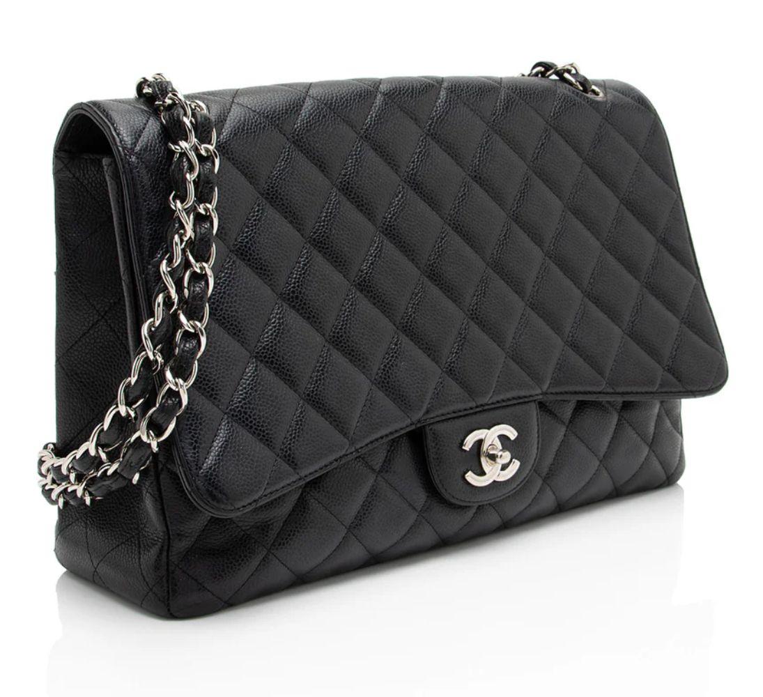 Refurbished Chanel Caviar Leather Classic Maxi Single Flap Bag - Reebelo Canada