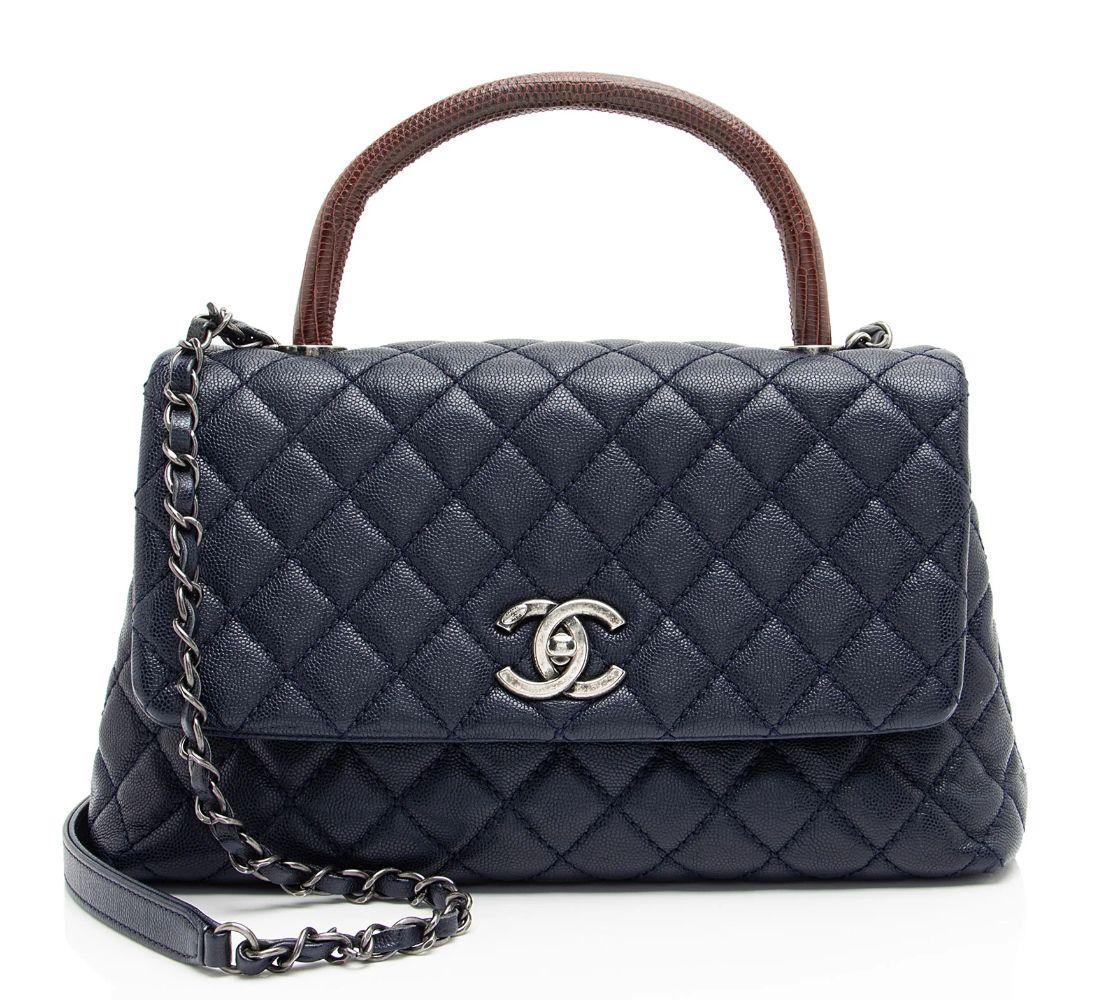Chanel Caviar Leather Lizard Coco Small Top Handle