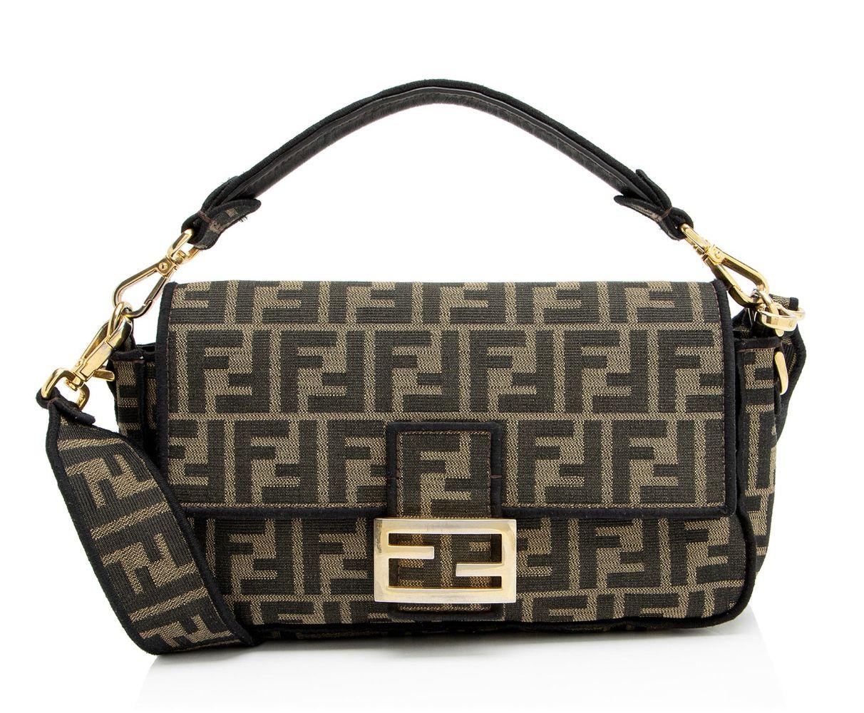 Fendi Zucca Calfskin Baguette Shoulder Bag