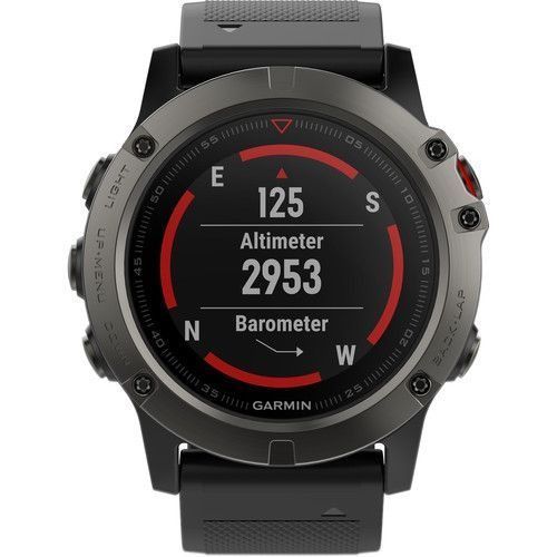 Garmin Fenix 5X Smartwatch - 12GB - 30.5mm - Slate Grey Stainless Steel Case with Black Silicone Silicone Band
