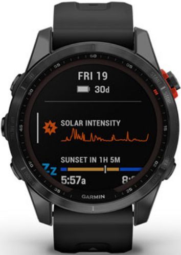 Garmin Fenix 7S Smartwatch - 16GB - 42mm - Slate Gray Solar Edition (Polymer) Case with Black Silicone Silicone Band