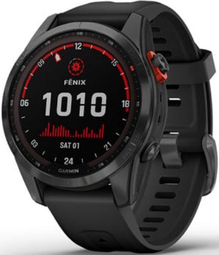 Garmin Fenix 7S Smartwatch - 16GB - 42mm - Slate Gray Solar Edition (Polymer) Case with Black Silicone Silicone Band
