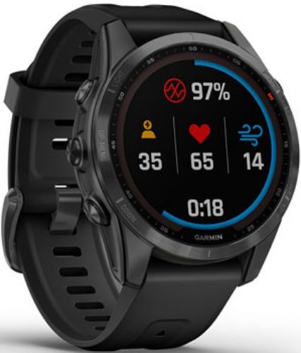 Garmin Fenix 7S Smartwatch - 16GB - 42mm - Slate Gray Solar Edition (Polymer) Case with Black Silicone Silicone Band