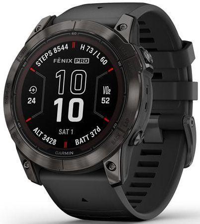 Garmin Fenix 7X Pro Smartwatch - 32GB - 51MM - Carbon Gray DLC Sapphire Solar Edition (Polymer Titanium) Case with Black Silicone Band Silicone