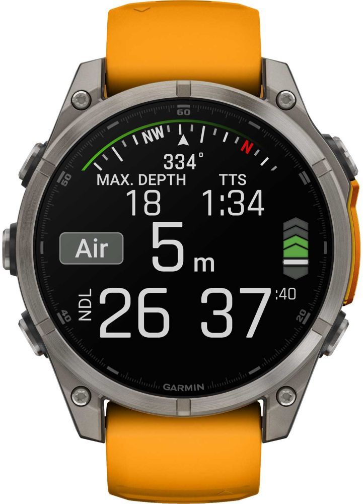Garmin Fenix 8 Smartwatch - 32GB - 47mm - Titanium AMOLED Edition (Polymer) Case with Spark Orange/Graphite Silicone Silicone Band
