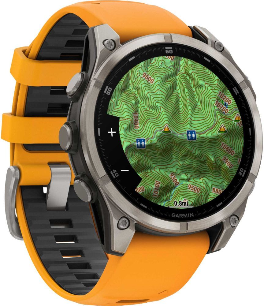 Garmin Fenix 8 Smartwatch - 32GB - 47mm - Titanium AMOLED Edition (Polymer) Case with Spark Orange/Graphite Silicone Silicone Band