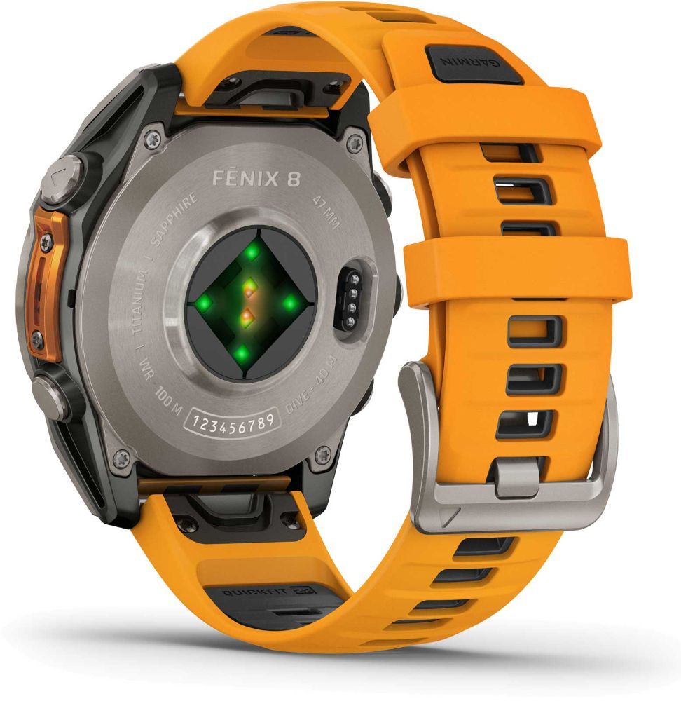 Garmin Fenix 8 Smartwatch - 32GB - 47mm - Titanium AMOLED Edition (Polymer) Case with Spark Orange/Graphite Silicone Silicone Band