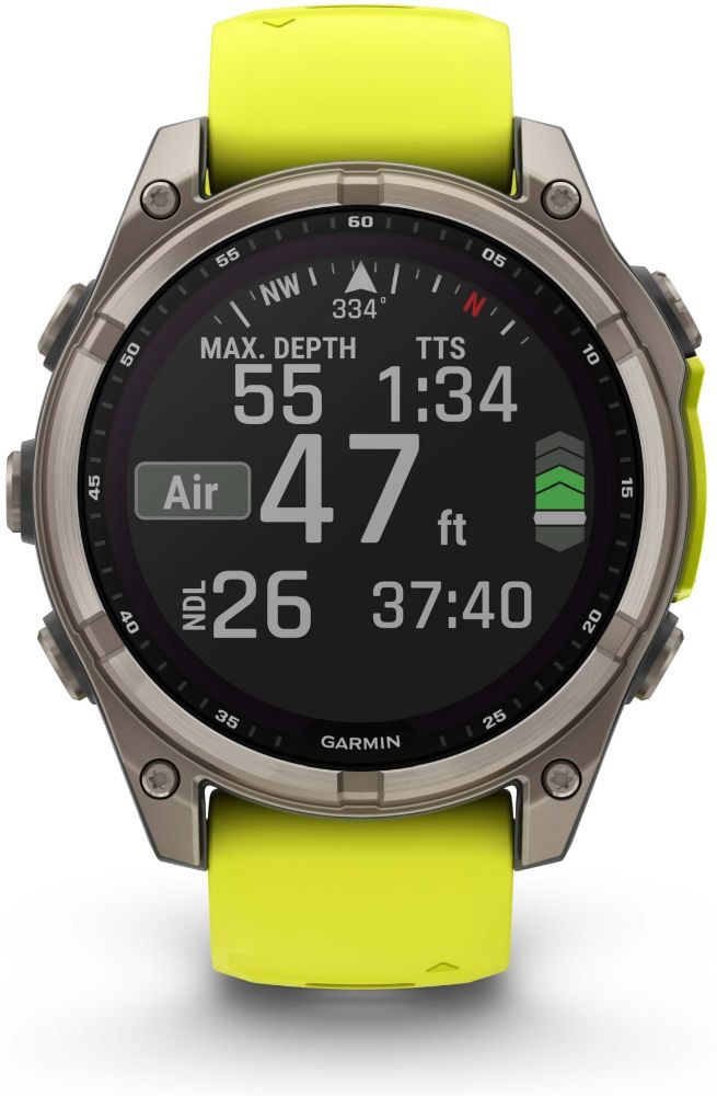 Garmin Fenix 8 Smartwatch - 32GB - 47mm - Titanium Solar Edition (Polymer) Case with Amp Yellow/Graphite Silicone Silicone Band