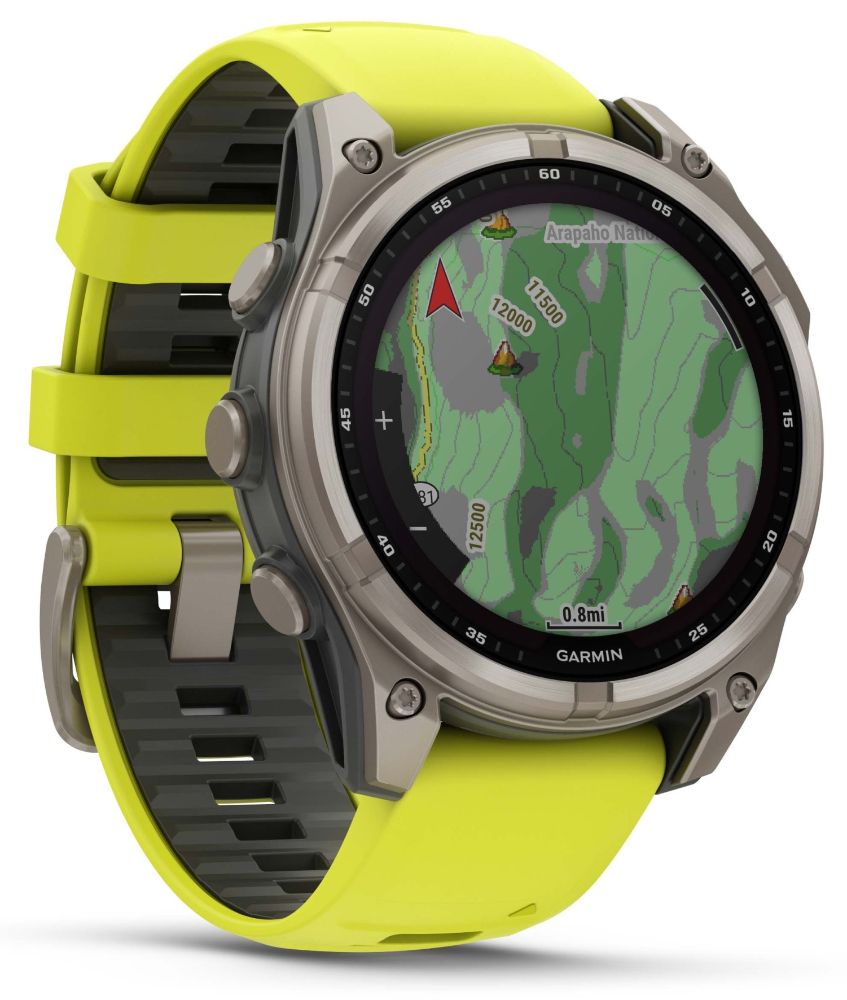 Garmin Fenix 8 Smartwatch - 32GB - 47mm - Titanium Solar Edition (Polymer) Case with Amp Yellow/Graphite Silicone Silicone Band