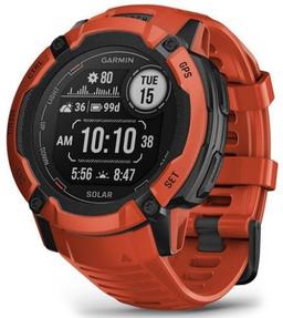 Garmin Instinct 2X Solar Smartwatch - 64MB - 50mm - Flame Red Fiber-reinforced polymer Case with Flame Red Silicone Silicone Band