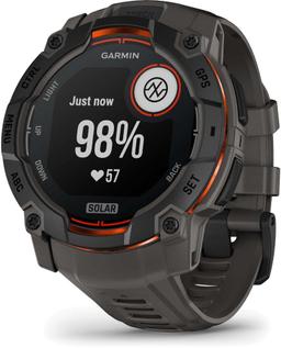 Garmin Instinct 3 Smartwatch - 128MB - 50mm - Black Solar Edition (Polymer) Case with Charcoal Silicone Silicone Band
