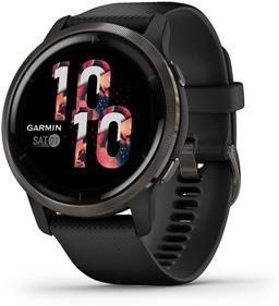 Garmin Venu 2 Smartwatch - 45mm - Slate Black Fiber-reinforced Polymer Case with Black Silicone Silicone Strap