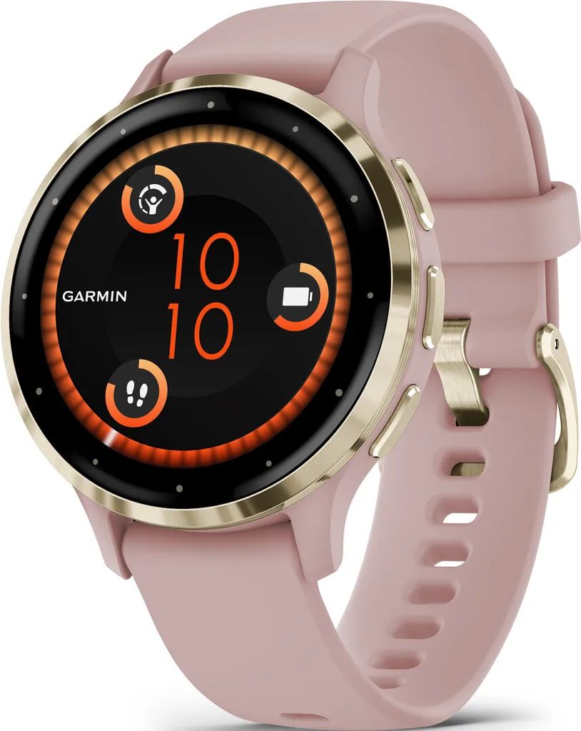 Garmin Venu 3S Smartwatch - 41MM - Soft Gold Polymer Case with Dust Rose Silicone Band Silicone