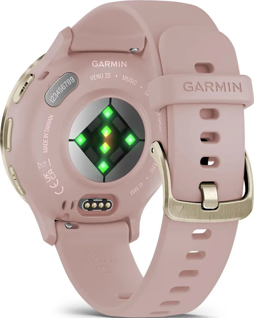Garmin Venu 3S Smartwatch - 41MM - Soft Gold Polymer Case with Dust Rose Silicone Band Silicone