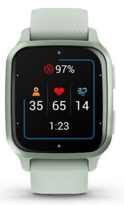 Garmin Venu Sq 2 Smartwatch - Metallic Mint Fiber-reinforced polymer Case with Cool Mint Silicone Silicone Band