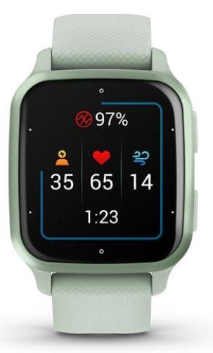 Garmin Venu Sq 2 Smartwatch - Metallic Mint Fiber-reinforced polymer Case with Cool Mint Silicone Silicone Band
