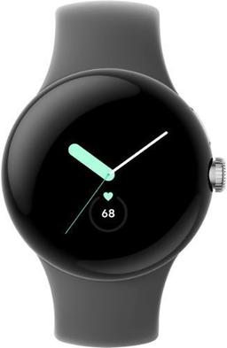 Google Pixel Watch 1 (Bluetooth) - 32GB - 41mm - Polished Silver Stainless Steel Case with Charcoal Fluoroelastomer Active Band