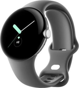 Google Pixel Watch 1 (Bluetooth) - 32GB - 41mm - Polished Silver Stainless Steel Case with Charcoal Fluoroelastomer Active Band