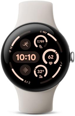 Google Pixel Watch 3 (Bluetooth + LTE) - 32GB - 45mm - Polished Silver 100% Recycled Aluminum Case with Porcelain Fluoroelastomer Active Band